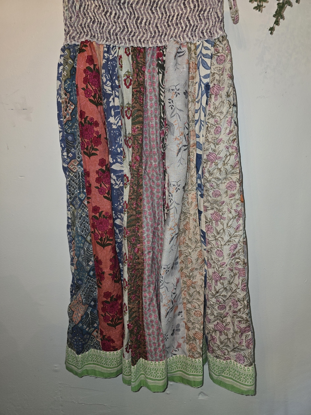 Blue Sky Multicolor Boho Patchwork Maxi Skirt with Green Hem - Picture 2 of 4